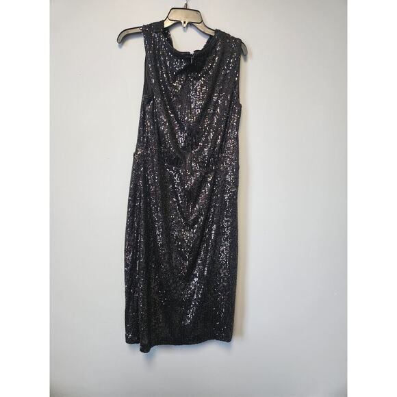 NWOT White House Black Market Sleeveless Sequin Draped Sheath Dress 14 Black - Picture 2 of 11